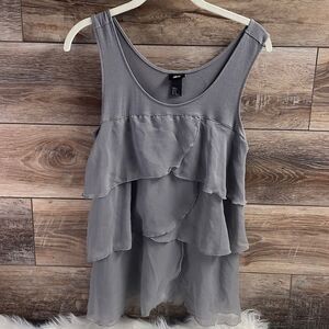 H&M Ladies Ruffle Layered Top, Size Medium, Gray